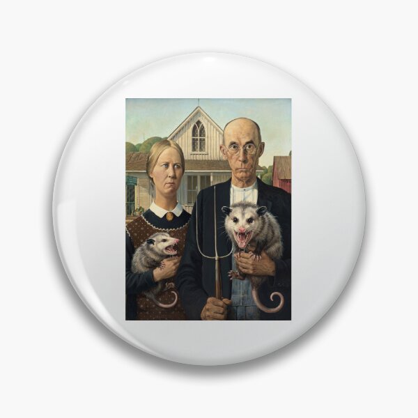 Item preview, American Gothic Spoof Holding Cute Opossums designed and sold by TeeARTHY.