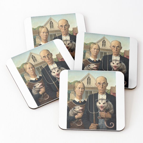 Item preview, American Gothic Spoof Holding Cute Opossums designed and sold by TeeARTHY.