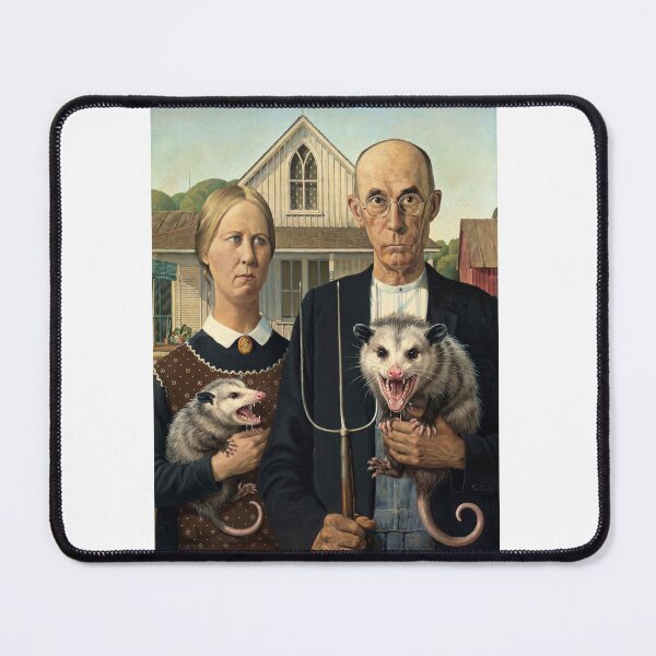 Item preview, American Gothic Spoof Holding Cute Opossums designed and sold by TeeARTHY.