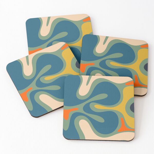 Item preview, Modern Retro Abstract Smooth Contours Pattern in Muted Blue Green Mustard Orange designed and sold by kierkegaard.