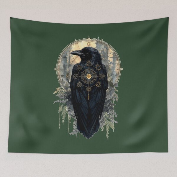 Item preview, Celestial Raven Watercolor | Gothic Crow Moon Art | Sacred Geometry Bird designed and sold by Biedroneczka.