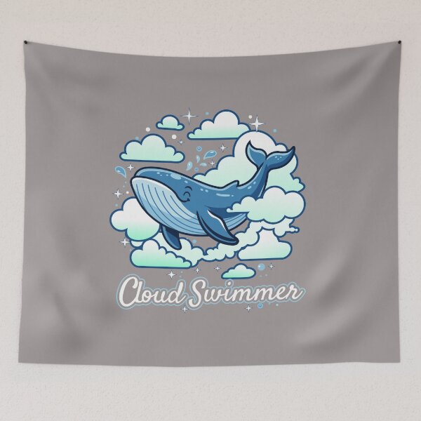 Item preview, Cloud Swimmer - Whimsical Flying Blue Whale designed and sold by Surya Design Studio.