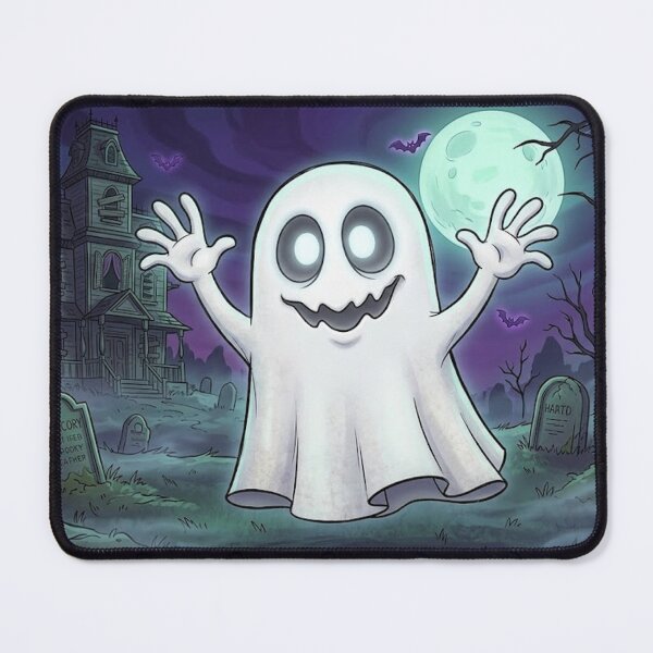 Item preview, Spooky Cartoon Ghost in Graveyard designed and sold by AirCrayons27.