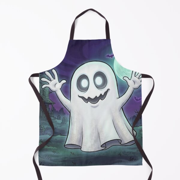 Item preview, Spooky Cartoon Ghost in Graveyard designed and sold by AirCrayons27.