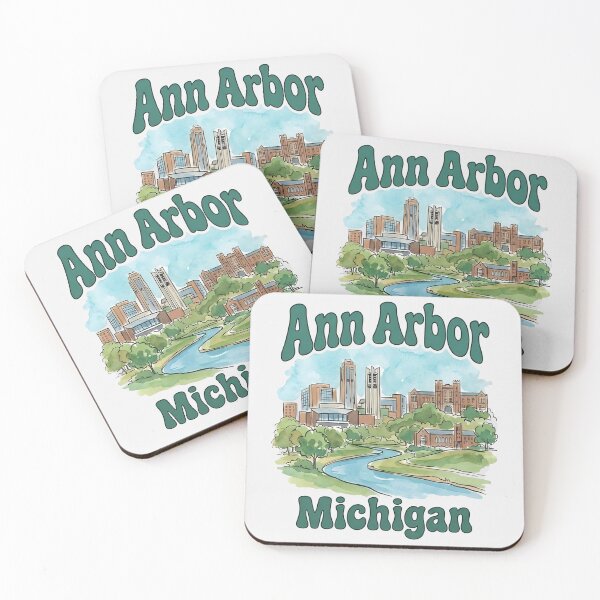 Item preview, Ann Arbor Michigan Cute Watercolor Skyline  designed and sold by MadeBySidney.