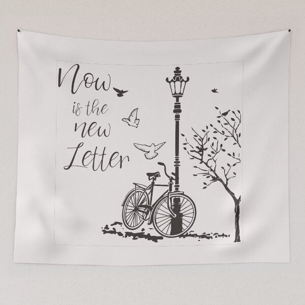 Item preview, Vintage Bicycle and Street Lamp Wall Sticker with "Now is the New Letter" Inspirational Quote designed and sold by CeresGraphic.