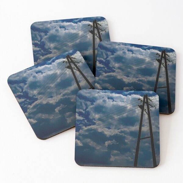Item preview, Power Line Poles Silhouetted Against Stormy Blue Sky designed and sold by LueNoir.