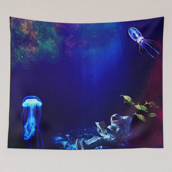 Item preview, Surreal Astronaut Reading in deep Cosmic Ocean designed and sold by FahdSpaceArt.