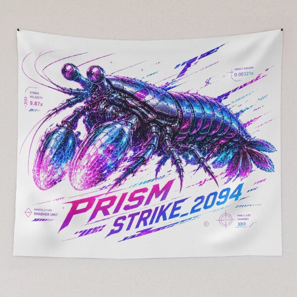 Item preview, Prism Strike 2094 Cyber Mantis Shrimp – Neon Biomechanical Crustacean Design designed and sold by FusiTink.