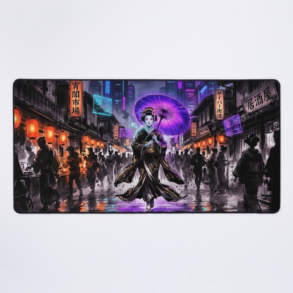 Item preview, Cyberpunk Japanese Sumie Purple Geisha Street designed and sold by Osmose-Studio.