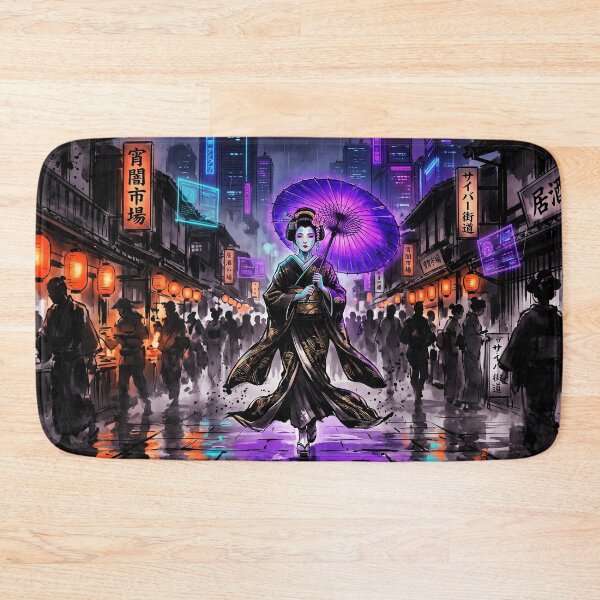 Item preview, Cyberpunk Japanese Sumie Purple Geisha Street designed and sold by Osmose-Studio ⭐⭐⭐⭐⭐.