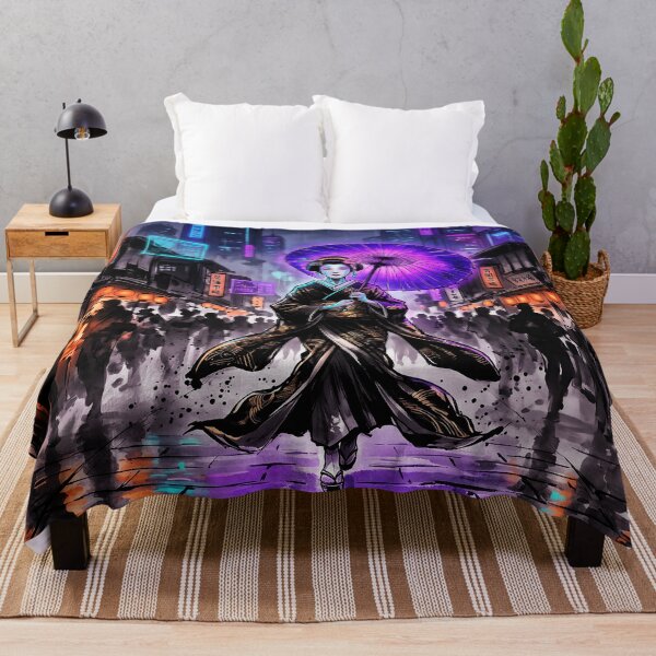 Item preview, Cyberpunk Japanese Sumie Purple Geisha Street designed and sold by Osmose-Studio.
