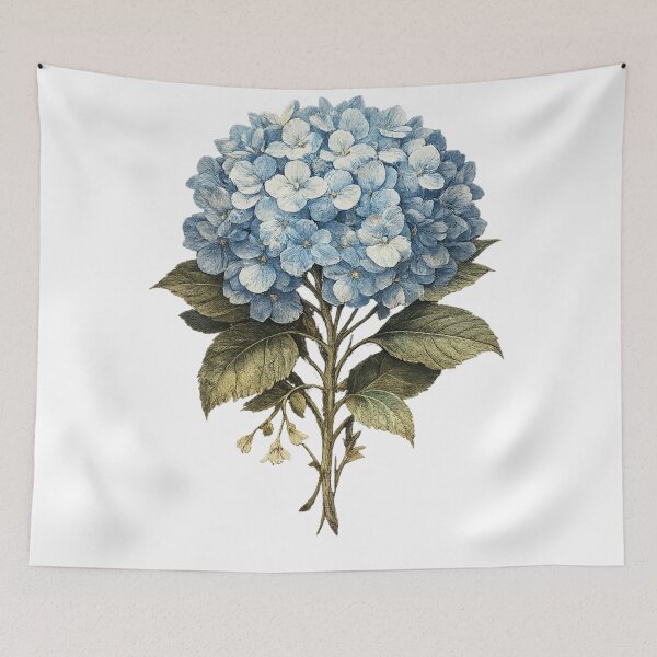 Item preview, Vintage Blue Hydrangea Bouquet on Black Background – Elegant Botanical Floral Art designed and sold by Joyfulfabric.