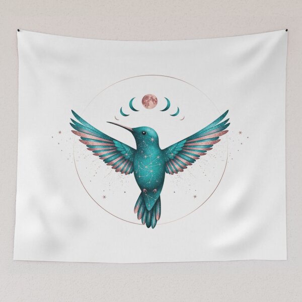 Item preview, Celestial Hummingbird Moon Phases Mystic Constellation designed and sold by TheDenimArt.