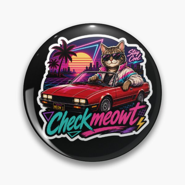 Item preview, Checkmeowt 80s Synthwave Cat Driving Retro Convertible designed and sold by extrisiceye.