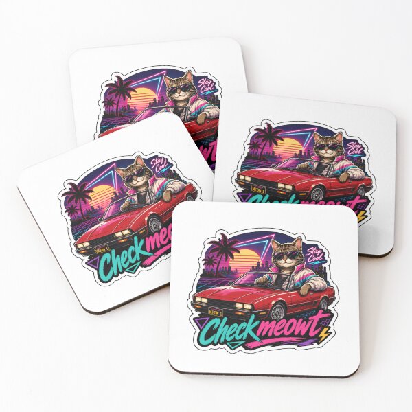 Item preview, Checkmeowt 80s Synthwave Cat Driving Retro Convertible designed and sold by extrisiceye.