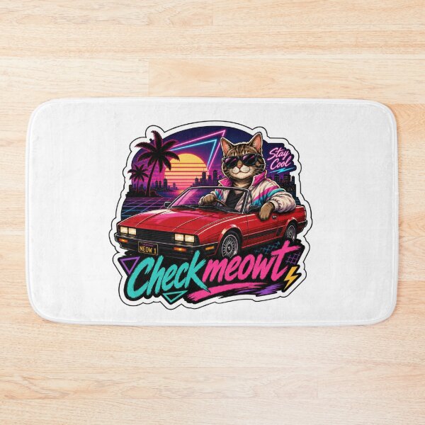 Item preview, Checkmeowt 80s Synthwave Cat Driving Retro Convertible designed and sold by extrisiceye.