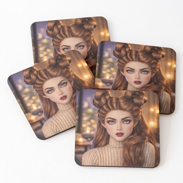 Item preview, Elegant Girl Portrait with Wavy Brown Hair and Double Buns designed and sold by Nonanany.
