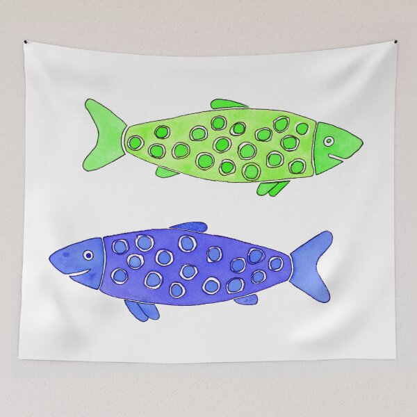 Item preview,  Blue and Lime Spotted Watercolor Fish designed and sold by AlinaArt&Design.