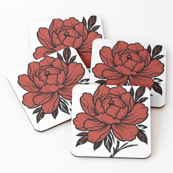 Item preview, Red Peony Tattoo Flash — Bold Ink Botanical Illustration designed and sold by BumbleBloom7.