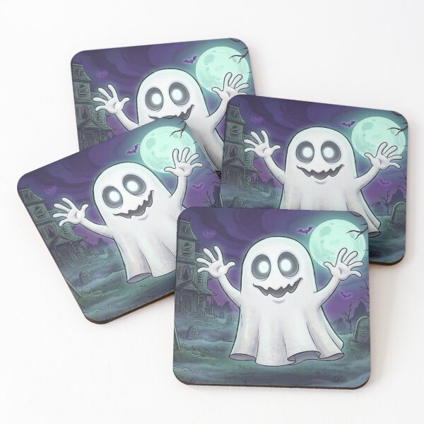 Item preview, Spooky Cartoon Ghost in Graveyard designed and sold by AirCrayons27.