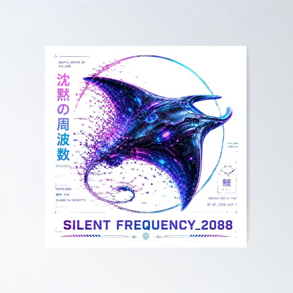 Item preview, Silent Frequency 2088 Cyber Stingray – Neon Biomechanical Ray Design designed and sold by FusiTink.