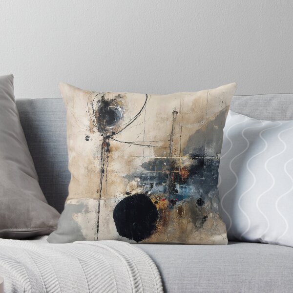 Item preview, Textured Black Circle Abstract Expressionist Art on Beige designed and sold by SlowRegardArt.