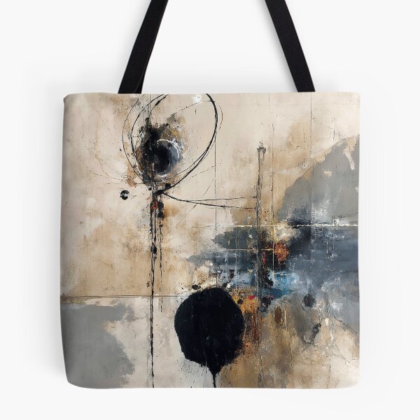 Item preview, Textured Black Circle Abstract Expressionist Art on Beige designed and sold by SlowRegardArt.