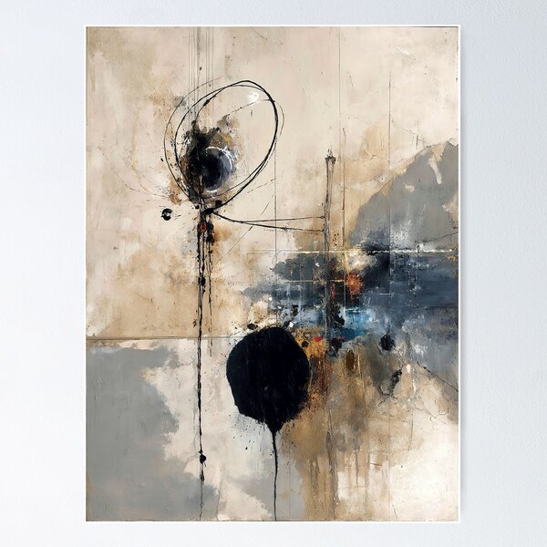 Item preview, Textured Black Circle Abstract Expressionist Art on Beige designed and sold by SlowRegardArt.
