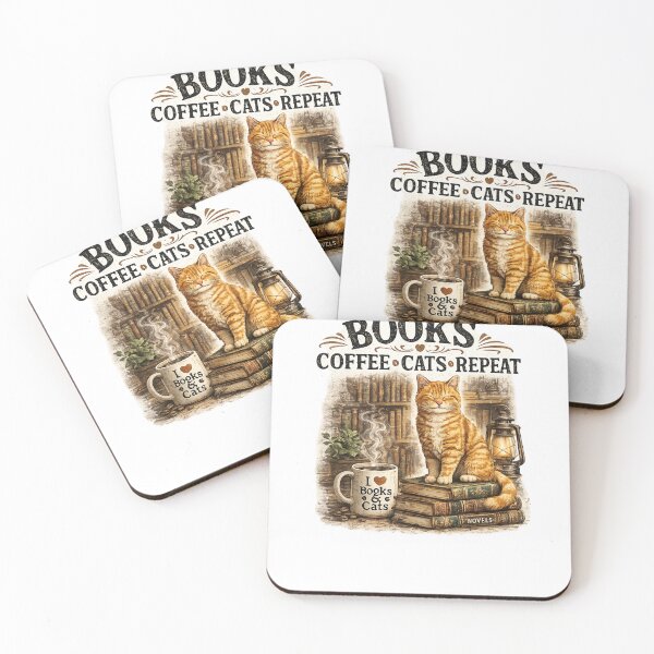 Item preview, Books Coffee Cats Repeat Funny Book Lover Cat Design designed and sold by Globivara Studio.