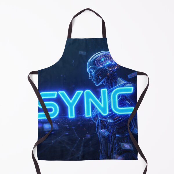 Item preview, SYNC - Human Brain AI Cyberpunk Neon Blue Technology Mind Connection Poster designed and sold by AiNaturalsOnly.