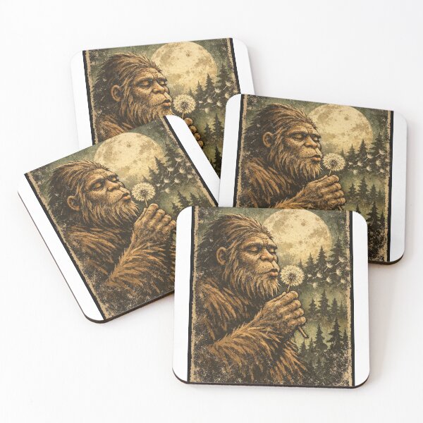 Item preview, Bigfoot Blowing Dandelion Under Full Moon Vintage Sasquatch Forest Night Nature Lover Gift designed and sold by Print Loft.