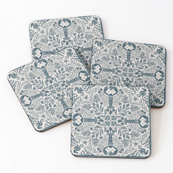 Item preview, Ocean Folk Art Lobster Botanical Tile designed and sold by OzdeBayer.