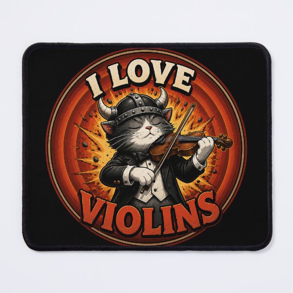 Item preview, I Love Violins Funny Viking Cat Vintage Music Lover Design designed and sold by Claws & Chaos.