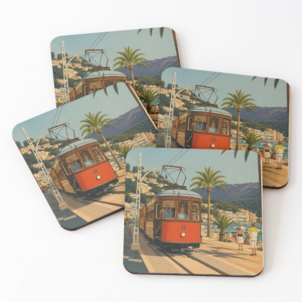 Item preview, Port de Sóller Mallorca Vintage Tram Travel Poster designed and sold by pod24.