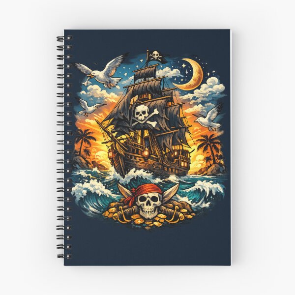 Item preview, Pirate sailing ships with seagulls flying designed and sold by Moonshroomarts.