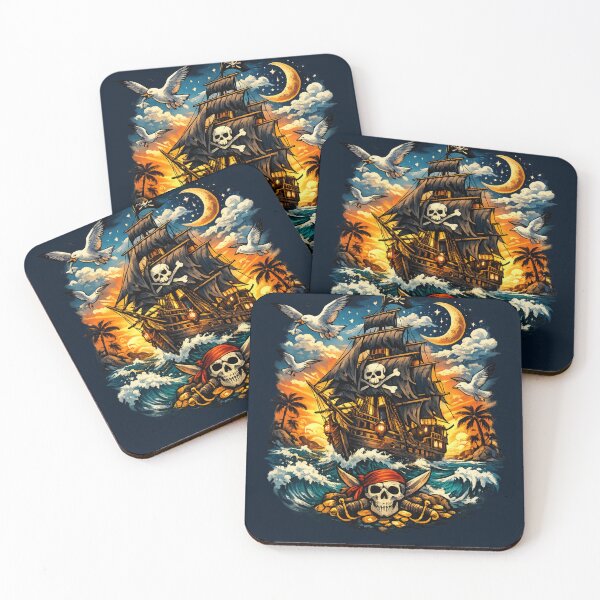 Item preview, Pirate sailing ships with seagulls flying designed and sold by Moonshroomarts.