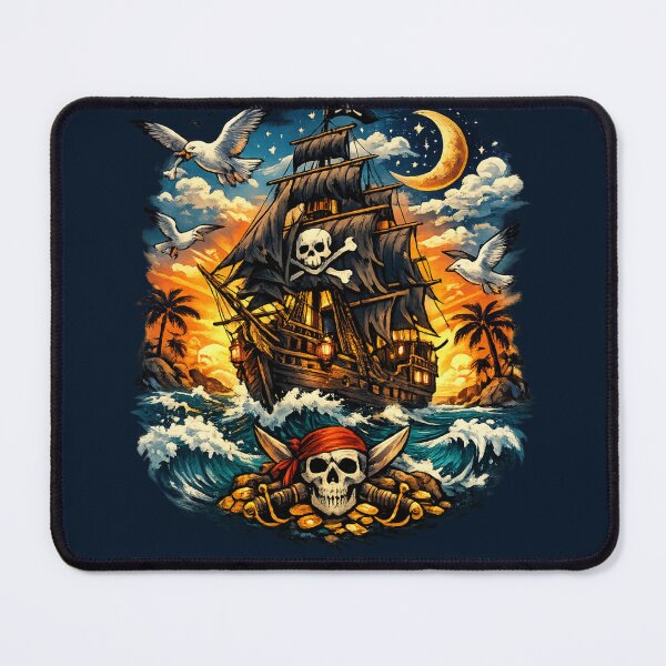 Item preview, Pirate sailing ships with seagulls flying designed and sold by Moonshroomarts.