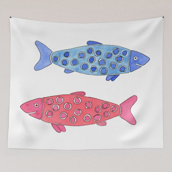 Item preview, Blue and Pink Spotted Watercolor Fish designed and sold by AlinaArt&Design.