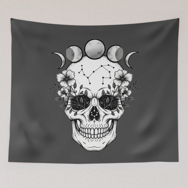 Item preview, Celestial Skull - Moon Phases & Botanical Gothic Art designed and sold by TheDenimArt.