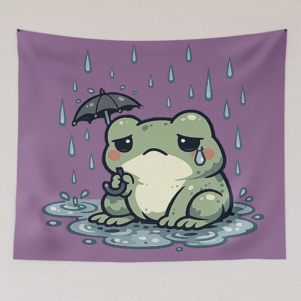 Item preview, Sad Frog in Rain Kawaii Grumpy Frog Umbrella Sticker Cute Emotional Frog Cottagecore Frog Lover Gift designed and sold by asadstudio88.