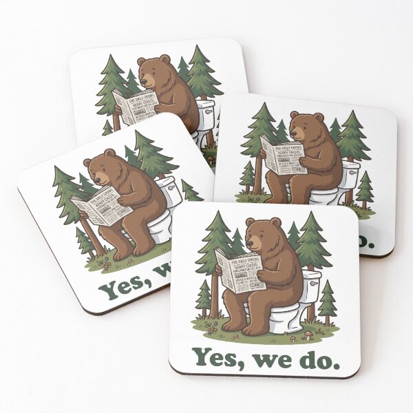 Item preview, Funny Bear on Toilet Reading Newspaper - Yes We Do Woods Joke designed and sold by rediscoveredapp.