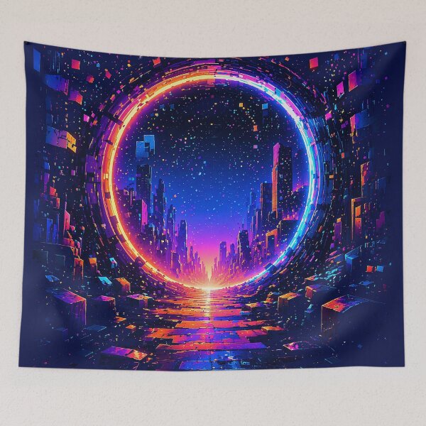 Item preview, Neon Portal to Tomorrow | Cyberpunk Digital Gateway Sci-Fi Future City Art designed and sold by FunkyVista.