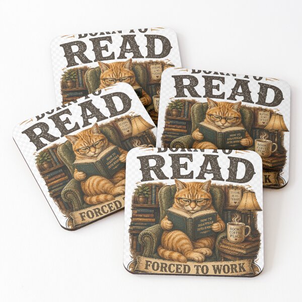 Item preview, Born To Read Forced To Work Funny Book Lover Cat Vintage Reading Design designed and sold by Globivara Studio.