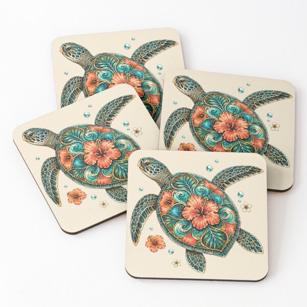 Item preview, Tropical Hibiscus Sea Turtle Coastal designed and sold by POD DYNASTY.