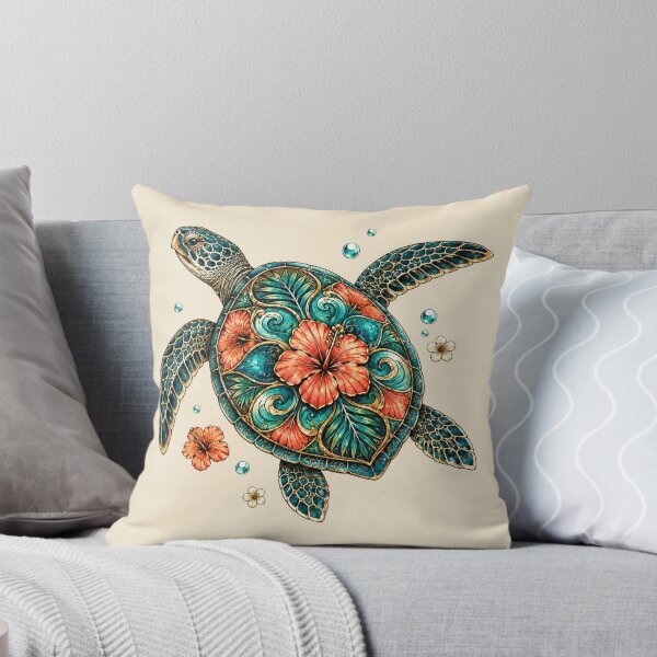 Item preview, Tropical Hibiscus Sea Turtle Coastal designed and sold by POD DYNASTY | Original Print On Demand T-Shirt Graphics.