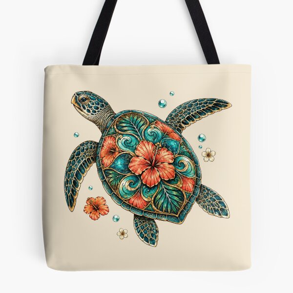 Item preview, Tropical Hibiscus Sea Turtle Coastal designed and sold by POD DYNASTY | Original Print On Demand T-Shirt Graphics.