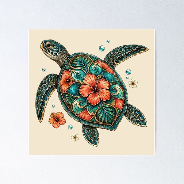 Item preview, Tropical Hibiscus Sea Turtle Coastal designed and sold by POD DYNASTY.