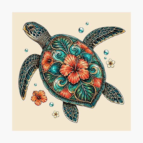 Item preview, Tropical Hibiscus Sea Turtle Coastal designed and sold by POD DYNASTY.
