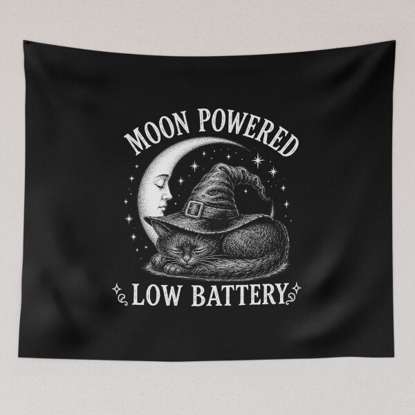 Item preview, Moon Powered Low Battery Cat – Funny Witchy Cat Halloween Gothic Meme Cat designed and sold by Lichtisign.